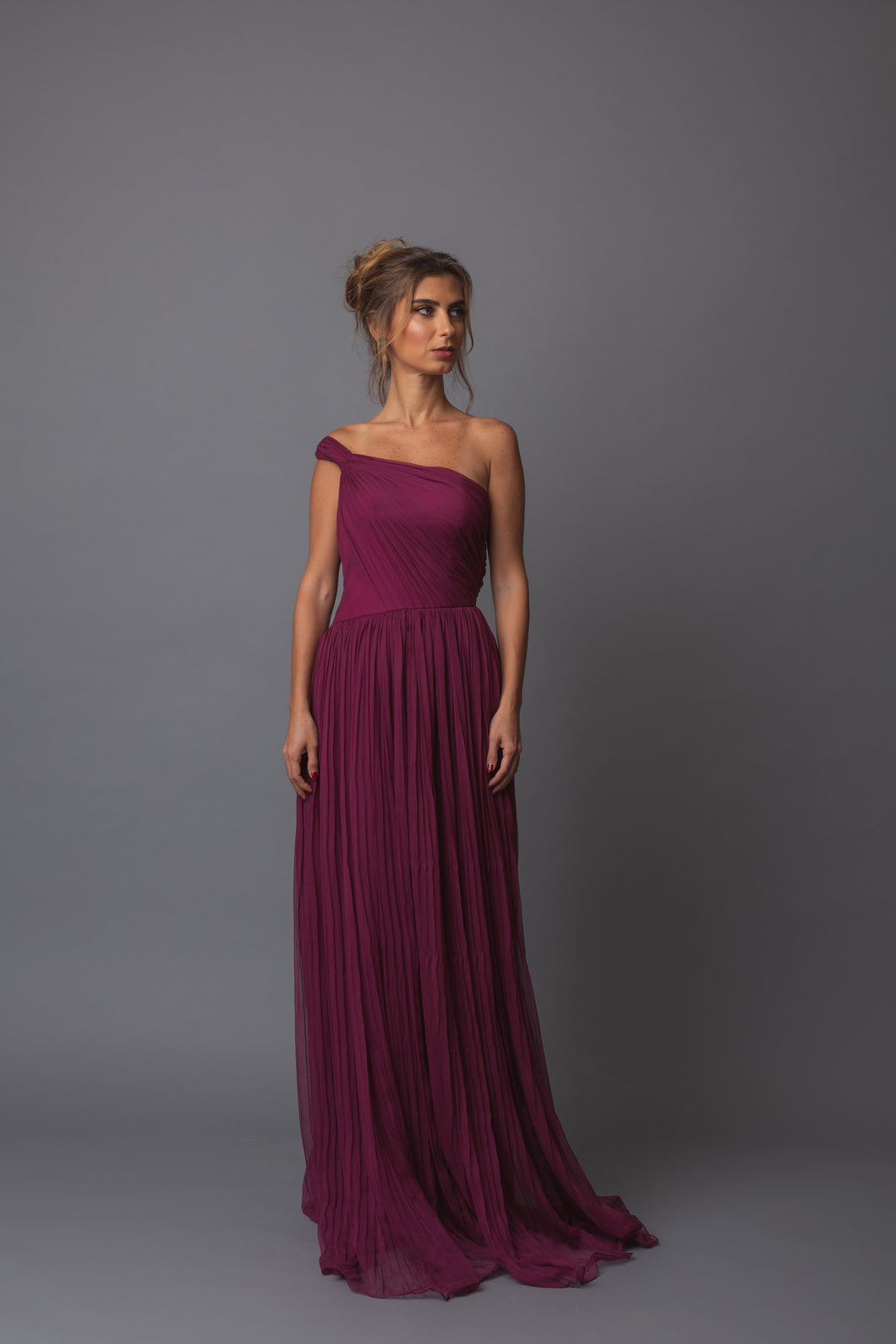 Pleated Chiffon Gown