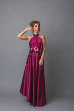 Load image into Gallery viewer, Backless Silk Gown with Floral Belt
