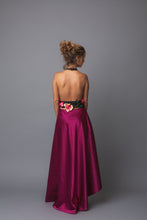 Load image into Gallery viewer, Backless Silk Gown with Floral Belt
