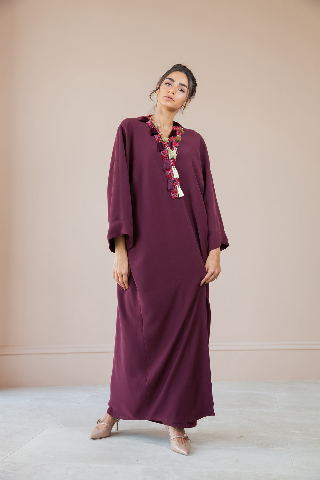 Maroon Frill Abaya